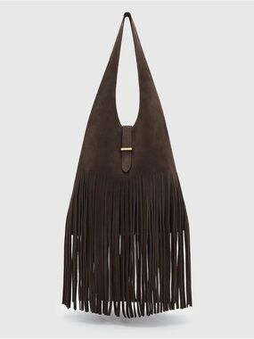 NWT Reformation Ivy Fringe Tote Bag Boss Brown Suede